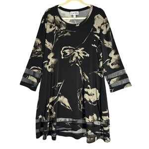 Joseph Ribkoff Floral Print Mesh Trim Sheath Dress Sz 18 Black 3/4 Sleeve Canada